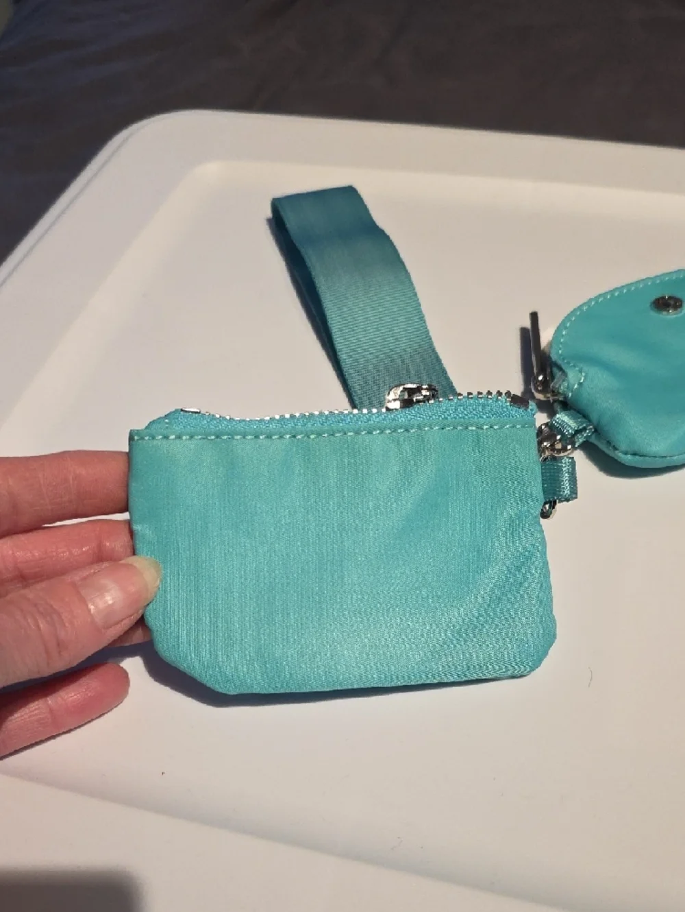 Lululemon aqua dual pouch wristlet key & card holder NWT